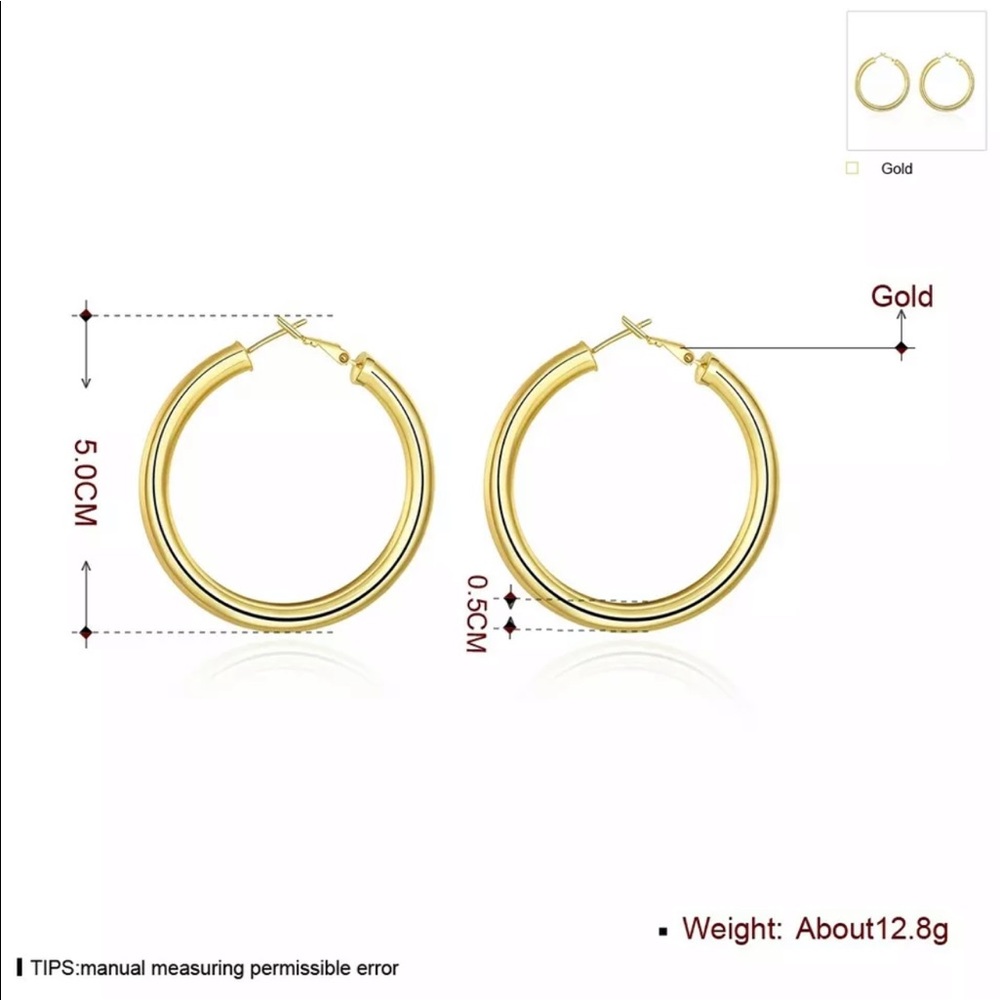 New Yellow GP thick Light Weight Hoop Earrings - Picture 5 of 7